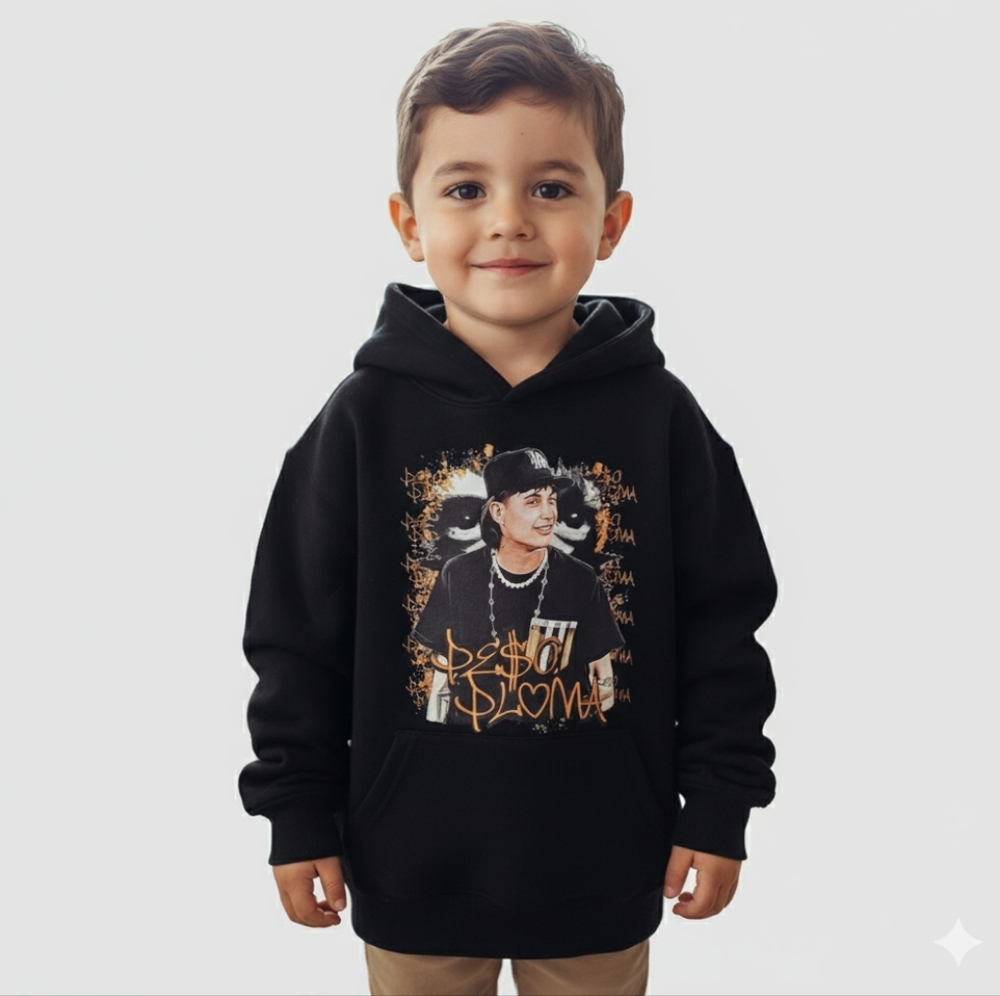 AMS Boys Peso Pluma Black Graphic Pullover Hoodie Sweatshirt Size Medium EUC